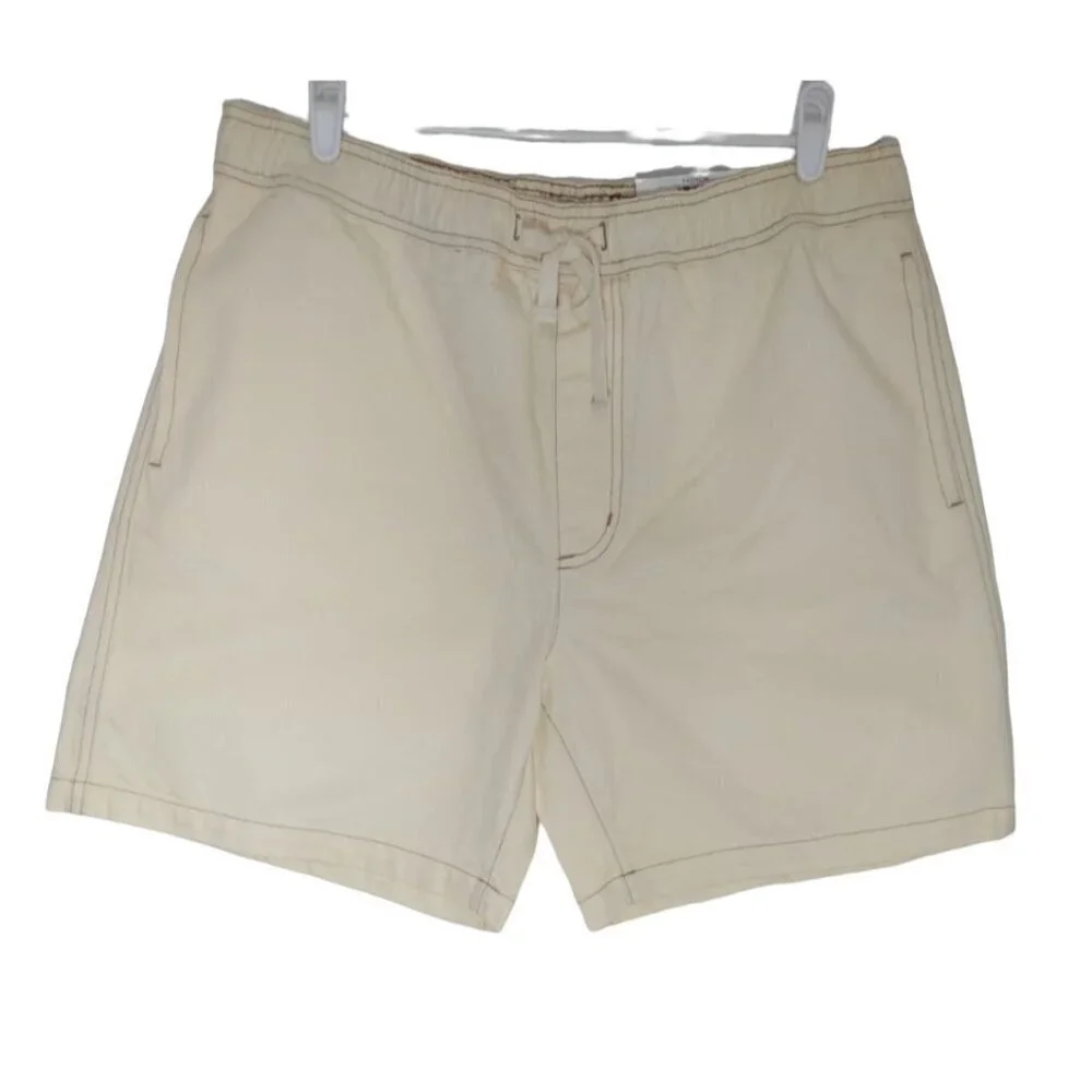 And Now Men's Beige Drawstring Casual Shorts, This Size L, Cotton Elastic Waist